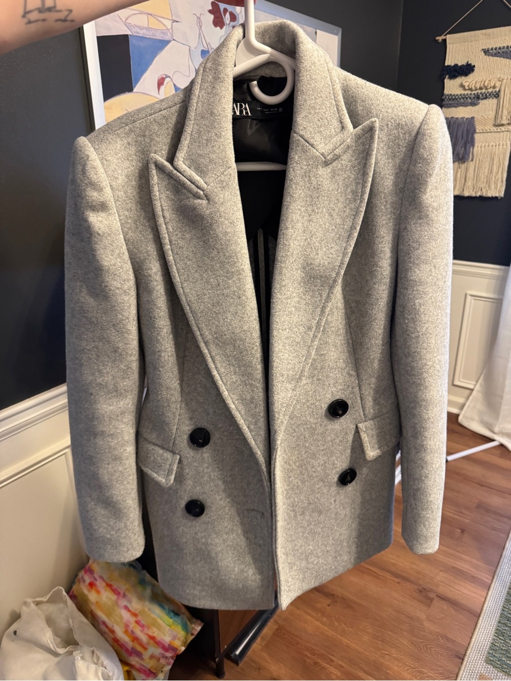 Zara Double-Breasted Light Gray Wool-Blend Blazer Jacket